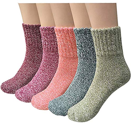 Pack of 5 Womens Wool Socks Cold Weather Vintage Soft Warm Socks Thick Knit Cozy Winter Socks for Women (A-09)