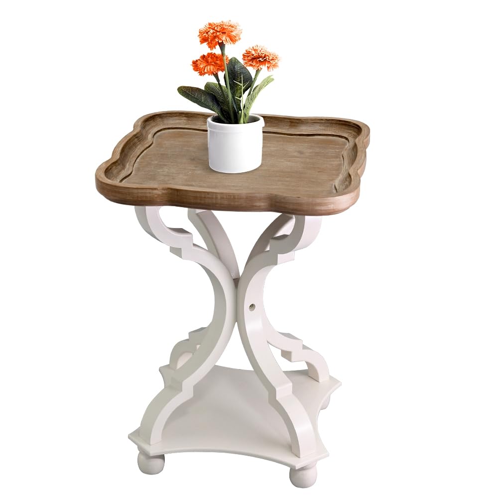 ChicmineRetro Side End Table, French Country Accent Table with Octagonal Top Wooden Sofa Tub End Table Table Bathtub Tray Table for Living Room Sofa Couch Bedrooom White
