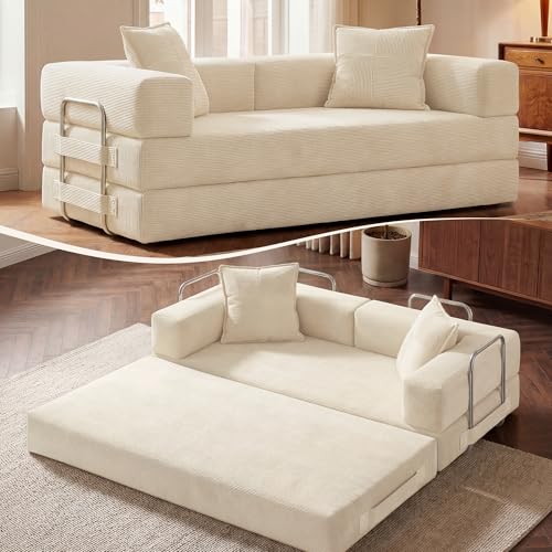 GRUSIGN 78 Inch Convertible Sofa Bed, 5-in-1 Futon Sofa Bed Pull Out Couch, Boneless Couch Bed for...
