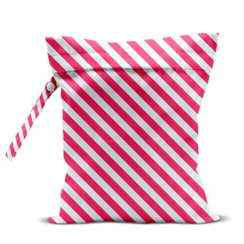 zcyxuuw Wet Bag, Wet Dry Bag, Waterproof Swim Bags, Machine Washable Reusable Bags for Beach, Pool, Diapers, and Dirty Yoga Gym Clothes(Bold Hot Pink & White Diagonal Stripe Pattern