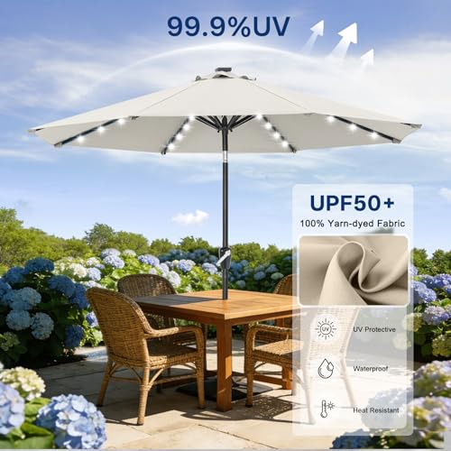 Image of ABCCANOPY Durable Solar Led Patio Umbrellas with 32LED Lights 11FT (Light Beige)