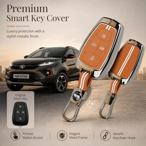 Image of Arika Metal Key Cover Compatible with Tata Nexon | Harrier | Safari | Altroz | Tigor | EV | Punch | Tiago EV Electric 4 Button Smart Key