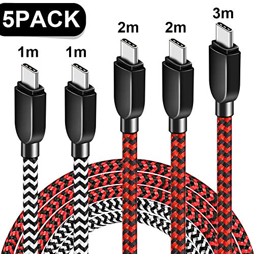 Fwn Câble USB Type C[5 Pack], Chargeur USB C en Nylon Tressé Charge Synchro Rapide pour Samsung Galaxy S10/ S9 /S8 /Note 10 9,Huawei P20/ Mate20, Xiaomi MI A1, Sony Xperia XZ