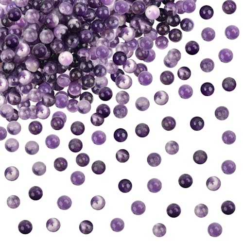 TOAOB 100 Piezas Cuentas de Piedra Natural Perlas de Amatista 4 mm Redondas Sueltas Piedras Semipreciosas con Agujero para Hacer Collares Pulseras y Accesorios Joyería