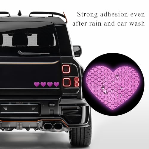 Image of 10PCS Vinyl Decal for Cars, High Intensity Reflective Sticker Night Safety Sign Bumper Decals, Waterproof Grid Vinyl Stickers Scratch Cover for Auto Window Laptop (Heart, Purple)