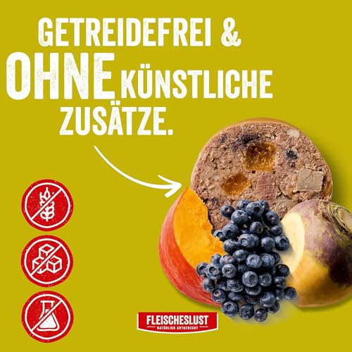 Fleischeslust Hundewurst | Ziege & Lamm mit Steckrübe, Kürbis & Heidelbeere | Futterbox (6x800g) | Nassfutter | schnittfest | getreidefrei | Alleinfuttermittel für ausgewachsene Hunde