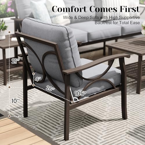 Image of FansaFurn 5-Pieces Outdoor Patio Furniture Set, Outdoor Metal Sectional Furniture with Cushions, Outdoor Conversation Seating Set with Coffee Table for Garden, Balcony, Deck, Backyard, Grey