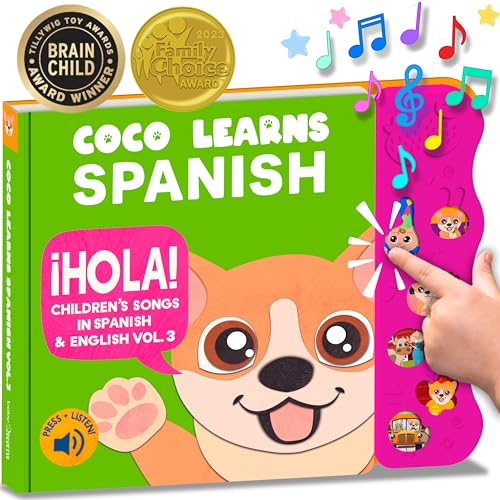 Image of Coco Learns Spanish: Musical Spanish Books for Kids 1-3, Spanish English Toys for Babies & Toddlers 1-3, Baby & Toddler Spanish Books, Bilingual Learning Toys 1 Year Old, Libros Infantiles en Español