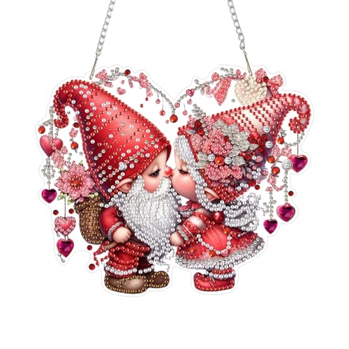 LILEIDECO DIY Valentines Day Diamond Art Painting Kits Special Shape Rhinestone Window Pendants Hanging Home Garden Wall Double-Sided Pattern (Single Side Point Drill)- Love Gnomes