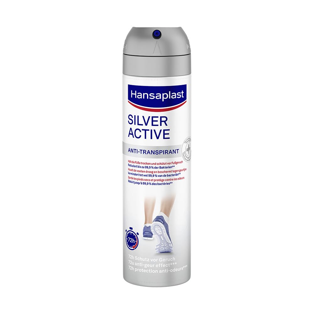 Hansaplast Silver Active Fußspray (150 ml), Fußdeo Anti-Transpirant mit 72 h Schutz vor Fußgeruch und Schweiß, Aktiv-Komplex mit Silber-Ionen