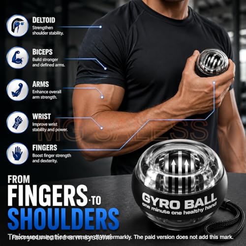 Image of Gyro Ball Wrist Trainer with LED | Auto Start Gyroscope Spinner Wrist Exerciser, Forearm Strengthener & Grip Trainer | Hand Gripper Ball for Finger, Hand & Arm Workout
