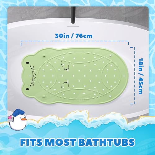 UNEEDE Badewannenmatten rutschfest Kinder, Dinosaurier, Duschmatte für Kinder, 76 x 45 cm, Badematte für Babys, Antirutschmatte für Badewanne, Starke Saugnäpfe Maschinenwaschbar, Grün