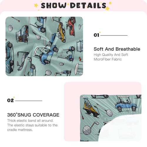 Image of Golf Car Crib Sheets Soft Breathable Fitted Baby Crib Sheets Mattress Cover for Girls Boys, 52 inch x 28 inch x 9 inch