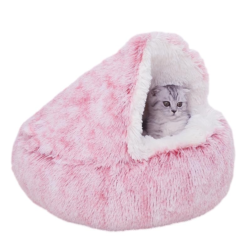 ZaneSun Calming Round Dog Bed & Cat Cave with Hooded Cover, Plush Fluffy Anti-Anxiety Cat Bed...