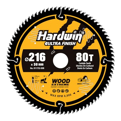 HARDWIN 216x30mm 80-Zahn Kreissägeblatt ATB - Premium Hartmetall für Weichholz, Hartholz, Sperrholz, MDF, OSB & Laminat - Kompatibel mit Bosch, Makita, DeWalt (Tisch- & Handkreissägen)