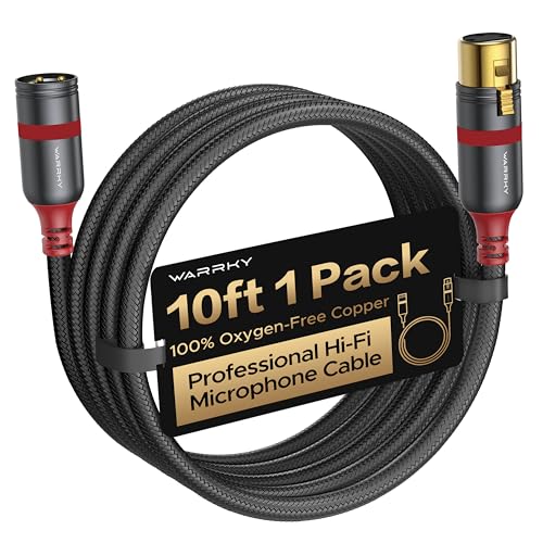 Warrky XLR Cables 10ft 1 Pack [Oxygen-Free Copper (OFC), Gold-Plated Connector] Balanced Microphone Cable Male to Female Professional Hi-Fi XLR Cable