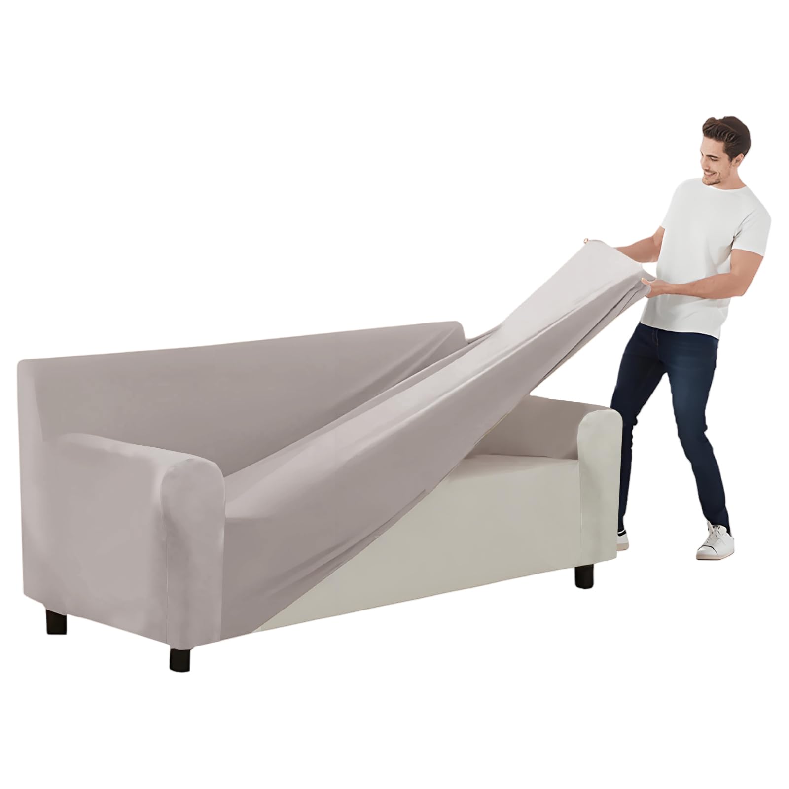 SYLC Stretch Ektorp Sofa Cover, Velvet Sofa Covers 1/2/3/4 Seater with Seat Cover and Back Cover, Non-slip Settee Covers Well-fitted (light grey,185-235cm 1pc)