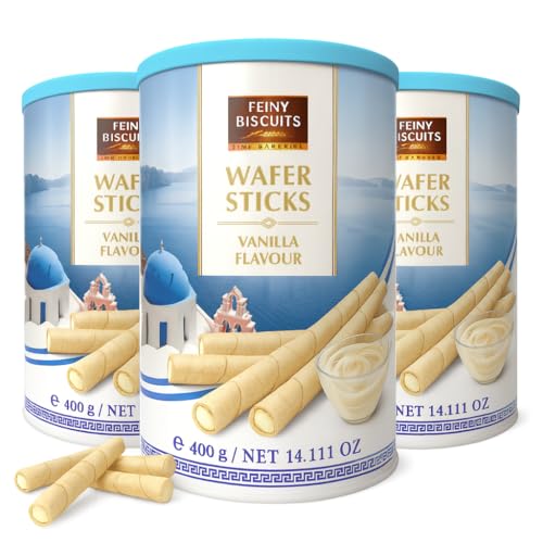 3x Vanilla wafer rolls tins (3x400g) - Vanilla cream | Feiny Biscuits selection of wafers for birthdays christmas snacks cake decorations, stocking fillers, Biscuits Hamper
