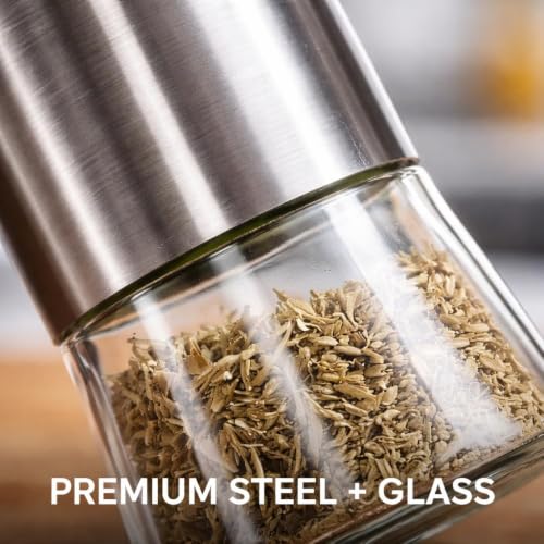 Image of Zapsol Stainless Steel Salt and Pepper Shaker Set of 2 | Moisture Proof Spice Dispenser with Glass Bottom,Refillable Seasoning Container for Kitchen Dining Table