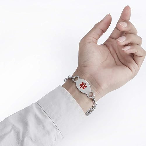 Miniatura 3 de Pulsera personalizada de identificación de alerta médica para mujer, de acero inoxidable, pulseras de concienciación de identificación de