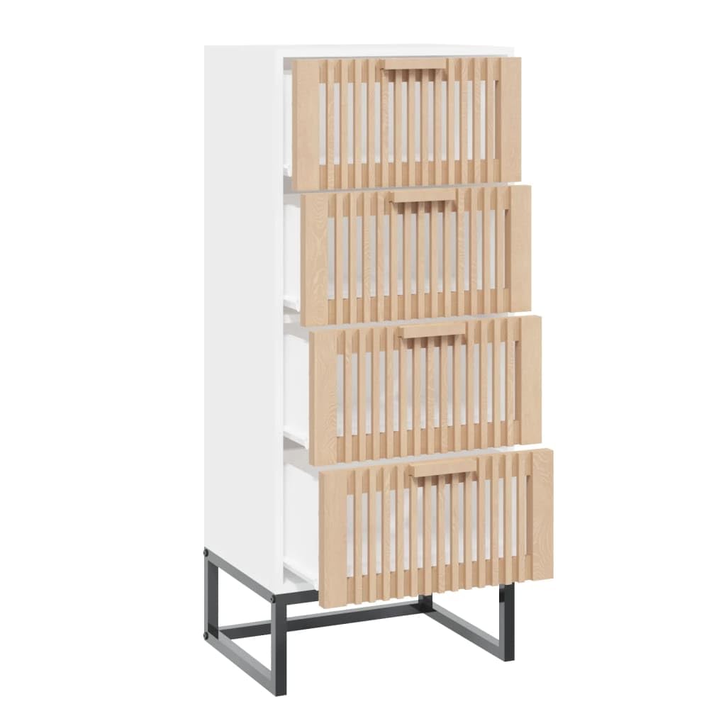 Tabla alta blanca de 40 x 30 x 95 cm de madera con cajones y patas de hierro para mayor estabilidad, solución de almacenamiento y diseño de espacio vital, muebles de almacenamiento versátiles