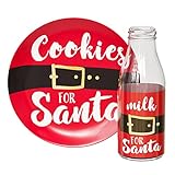 American Atelier Santa Cookie Plate and Milk Jug Set - 2-Piece Ceramic and Glass Set with βCookies for Santaβ Plate and βMilk for Santaβ Jug - Festive Holiday DΓ©cor, Christmas Eve Table Decoration