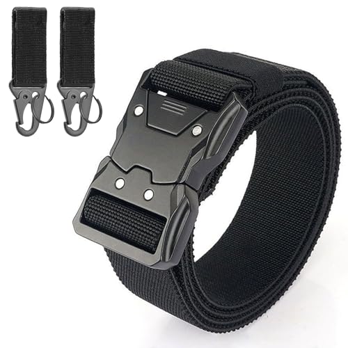 Teouuas Cinturon Tactico Hombre, Cinturón Táctico de Lona de Nailon, Cinturón Táctico Militar con Hebilla de Metal de Liberación Rápida, Cinturones Trabajo para Viajes, Deportes y Uso Diario, Negro