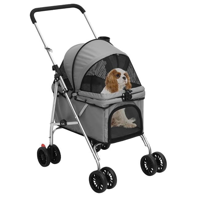 Foto 4 de 8 de vidaXL Cochecito para perros plegable tela oxford gris 76x50x100 cm