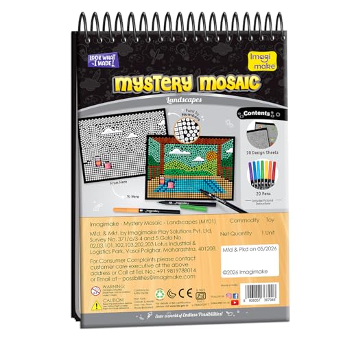 Image of Imagimake Mystery Mosaic Landscapes | Paint by Numbers Kit for Adults, Teens & Grown-Ups | 30 Design Sheets & 20 Colouring Pens | Colouring Book for Stress Relief | Painting Kit for Beginners| Art Therapy kit for Adults