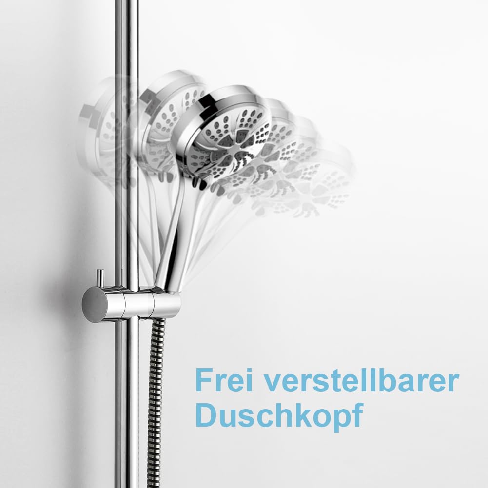 OFFO Duschstange Brausestange 100cm, wandmontierte Duschstange, verstellbarer Abstand 60 bis 100cm, mit Handbrausenhalterung, Ersatz für Dusche, Chrom