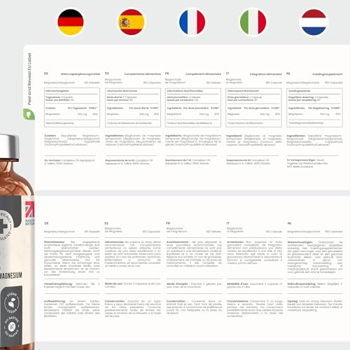 Magnesium glycinat 180 Kapseln – 300 mg elementares Magnesium pro Portion – 1500 mg Magnesiumbisglycinat pro Dosis – Hochdosiert und ohne Zusatzstoffe – VitaBright Bio-Magnesiumbisglycinat