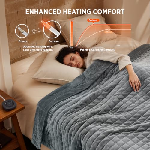Image of Bedsure Luxury Quilted Heated Blanket Twin, Thick Electric Blanket, Gray