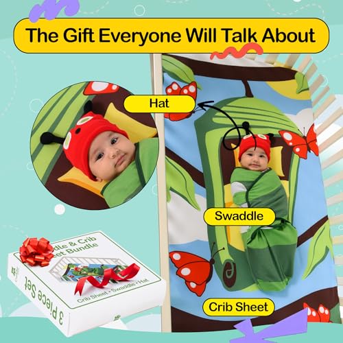 Image of Cuddle Club Newborn Swaddle Gift Set - Includes Swaddle Blanket, Hat & Crib Sheet in Fun Styles - For Baby Boys & Girls