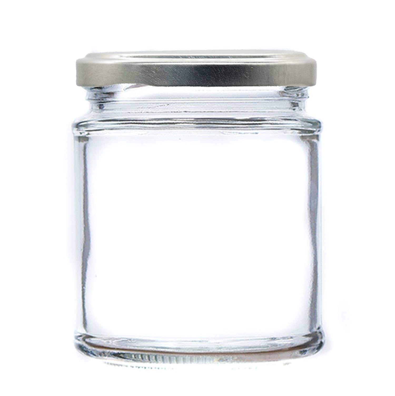 Wares of Knutsford 12 x 190ml (8oz) Glass Jam Jars with Lids – Straight Sided Preserving Jars for Jam, Honey, Chutney, Marmalade & Crafts (Silver Lids)