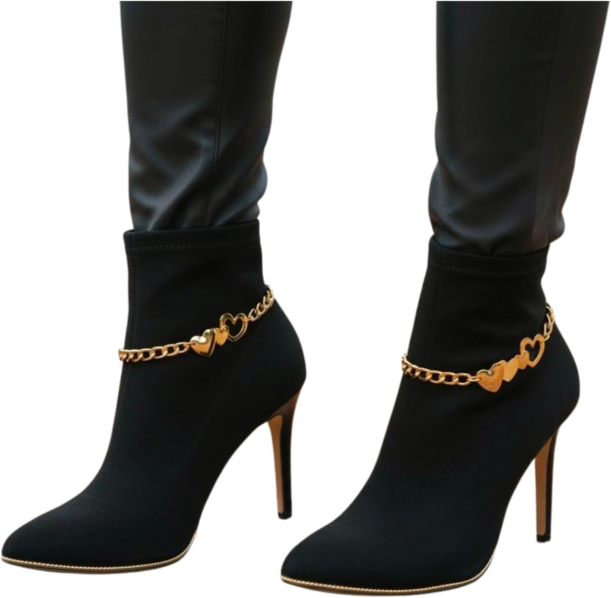 Women 2PCS Western Fashion Gold Metal Boot Chain Bracelet Shoe Anklet Love Heart Charm Handmade BC156