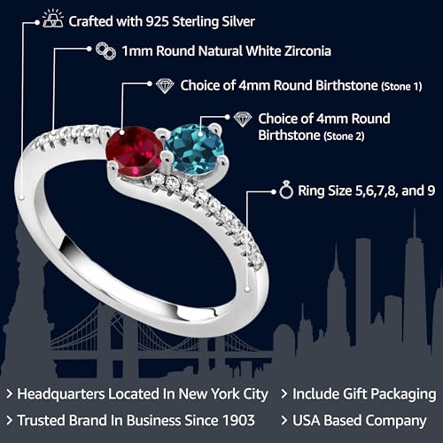Gem Stone King 925 Sterling Silver Customized and Personalized Promise Love Bypass Gemstone Birthstone 2 Stone Fashion Mothers Ring For Women2
