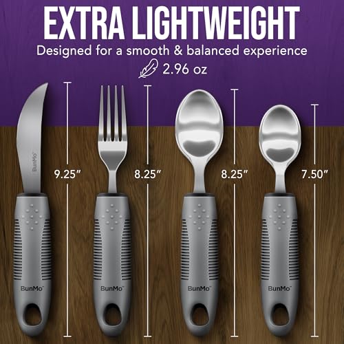 BUNMO Weighted Utensils for Hand Tremors - Elderly, Weak Hand Grip & Handicapped - Stainless Steel - Eat Independently - Image 7