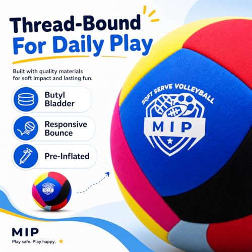 Image of MIP Silent Indoor Volleyball - Soft Padded Ball for Kids & Toddlers | No Sting, Real Bounce, Quiet Play | CPC Certified | Safe for Apartments, Carpets & Furniture | Ages 3 and Up