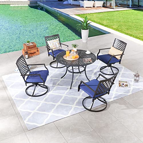 Image of LOKATSE HOME 5-Piece Outdoor Patio Dining Set of 4 Swivel Chairs with Cushions & Metal Round Umbrella Table Furniture for Garden Yard, Blue