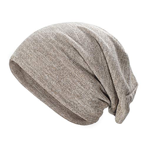 ZLYC Soft Slouchy Beanie Hat for Women Men Fashion Thin Knit Stretch Skull Cap (Plain Khaki)