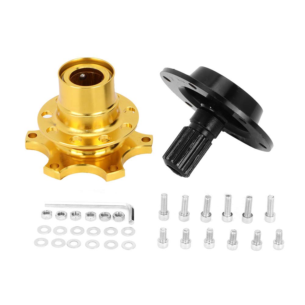 Moyeu de Volant Universel à Déconnexion Rapide, Adaptateur 6 Troux en Métal Doré pour Course Rallye et Sport Automobile, Kit de Rupture de Direction, Montage Facile, Haute Performance