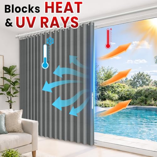 Image of AJAZZ Blackout Accordion Door Curtain 1 Panel 98 inchx78 inch Dark Grey - Magnetic Folding Room Divider, No-Drill Sliding Patio Closet