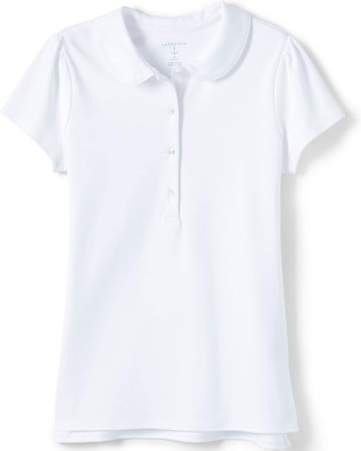 Lands' End School Uniform Girls Short Sleeve Peter Pan Collar Polo Shirt