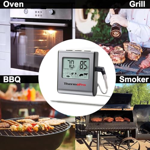 Image of LABART ThermoPro TP16 Large LCD Digital Kitchen Cooking Food Meat Oven Thermometer for BBQ Grill Smoker Built-in Clock Timer with Stainless Steel Probe