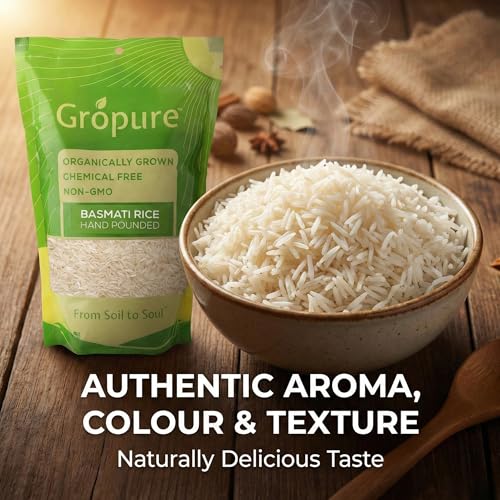 Image of GroPure Organic: From Soil to Soul - Basmati Rice - 9kg I Organic Biryani Rice I Hand Pounded I Chemical & Pesticide Free I Best Organic BASMATI RICE
