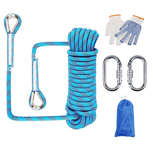 PAIDUOJI 10mm de diámetro Uso Mutil Cuerda para el hogar Cuerdas de Escalada Profesionales Cuerda Rappel Rappel Cuerda de Escape Cuerda de Alta Resistencia con mosquetones (30M, Azul) Cover