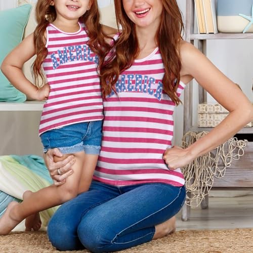 4th of July Tank Top for Women Kids USA American Flag Family Matching Outfits Girls Boy Sleeveless Patriotic Shirts(Red Stripe,3-4T)3