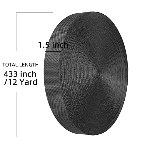 Image of Oak-Sports Nylon Webbing 1 Inch 1.5 Inch, Heavy Duty Nylon Webbing Strap 12 Yard, Durable Nylon Strapping for Indoor or Outdoor Gear, DIY Crafting, Repairing (Black, 12 Yard)