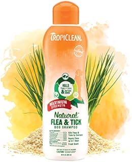 TropiClean Natural Flea & Tick Maximum Strength Shampoo for Dogs, 20oz - Kills Fleas, Ticks, Larva, Eggs by Contact - Soap-Free Treatment for Pest Prevention - Made with Essential Oils - Made in USA