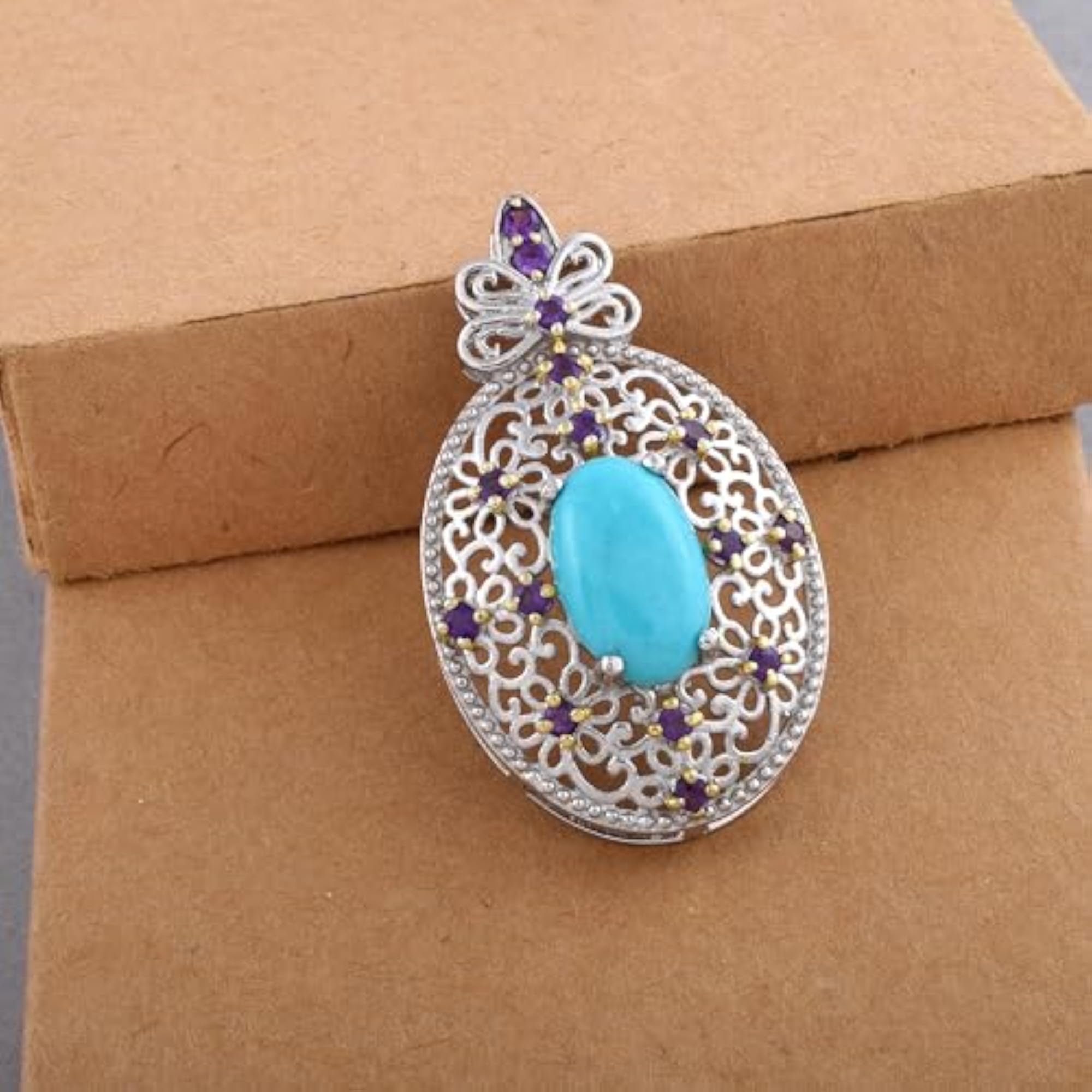 Women's Turquoise & Amethyst 925 Sterling Silver Pendant Necklace